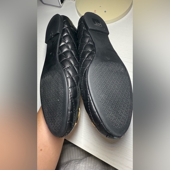 Tory Burch Black Quilted Flats with Gold Logo - Picture 4 of 6